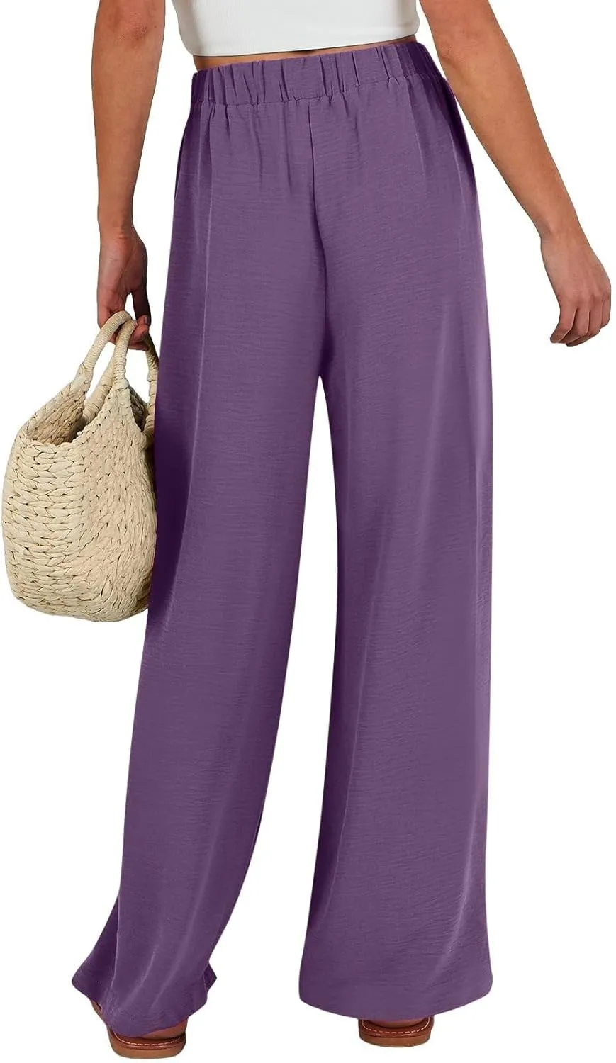 Drawstring Womens Linen Pants with Pockets Cotton Linen Palazzo Trousers for Women Ladies Wide Leg Beach Loose Pants