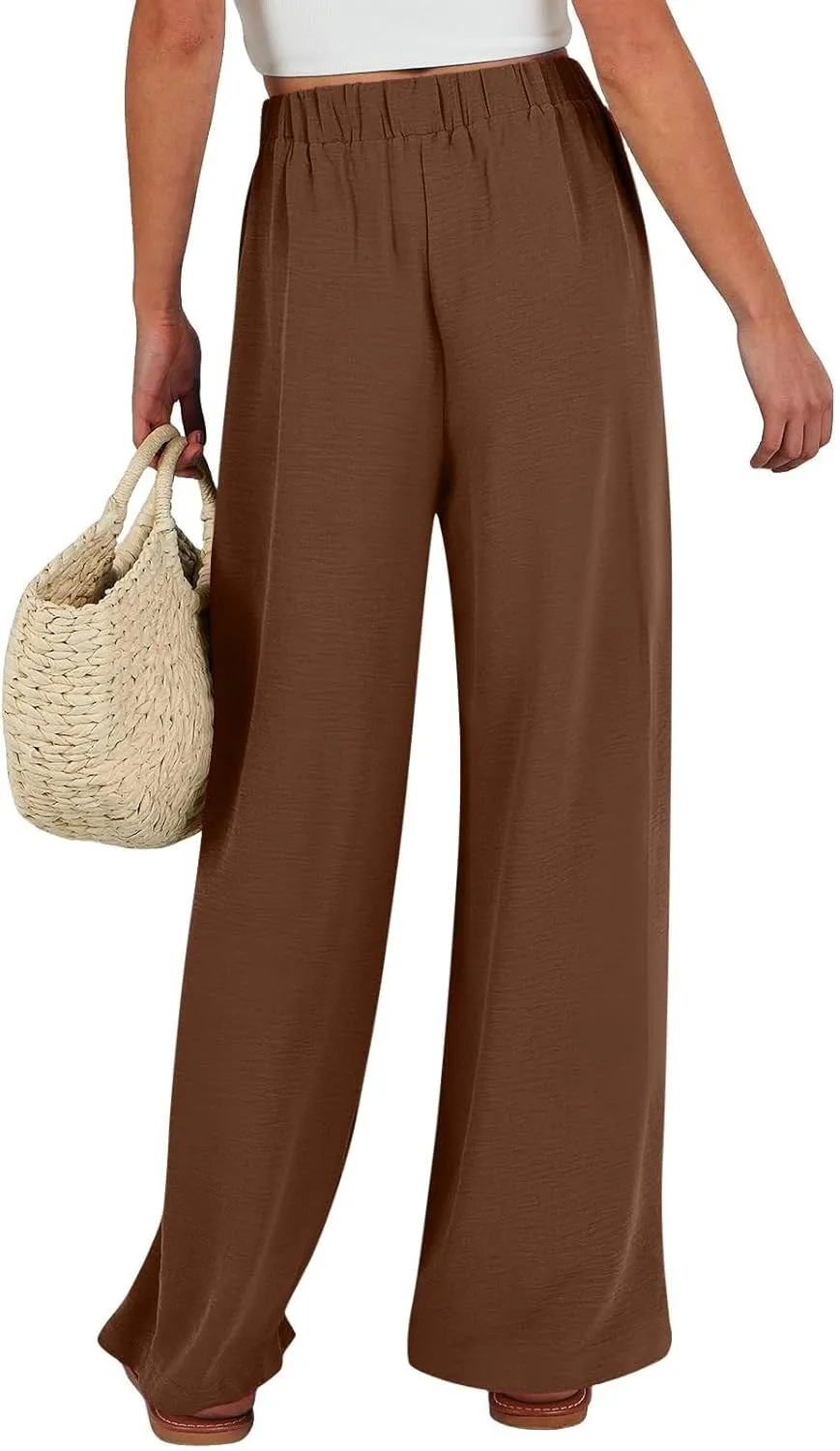 Drawstring Womens Linen Pants with Pockets Cotton Linen Palazzo Trousers for Women Ladies Wide Leg Beach Loose Pants