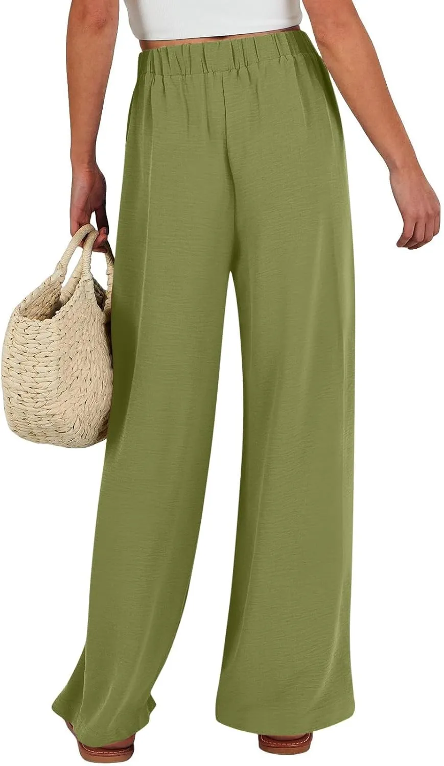 Drawstring Womens Linen Pants with Pockets Cotton Linen Palazzo Trousers for Women Ladies Wide Leg Beach Loose Pants