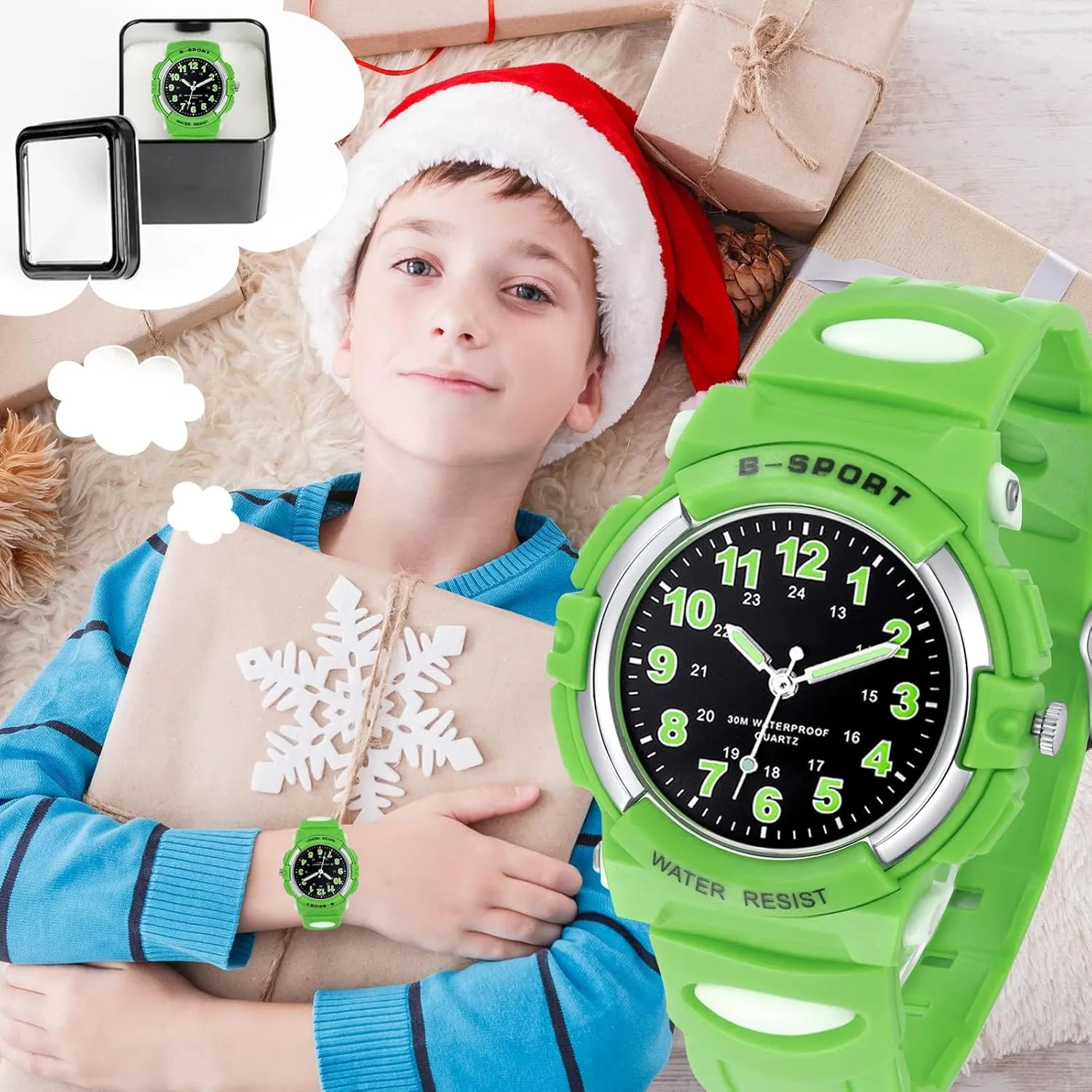 DTKID 7 Colorful Lights Children's Watch Boys Girls, Kids 30 M Waterproof Analog Watches Soft Rubber Band, Easy to Read Dial Time Lessons Wristwatch Children 5-18 Years Old