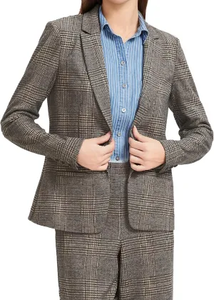 Elegant Checkered Lapel Office Blazer for Women - Business Formal & Professional Workwear