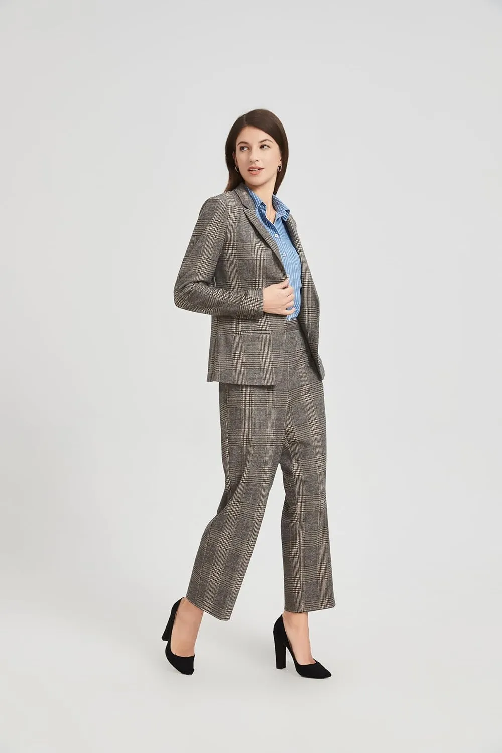 Elegant Checkered Lapel Office Blazer for Women - Business Formal & Professional Workwear