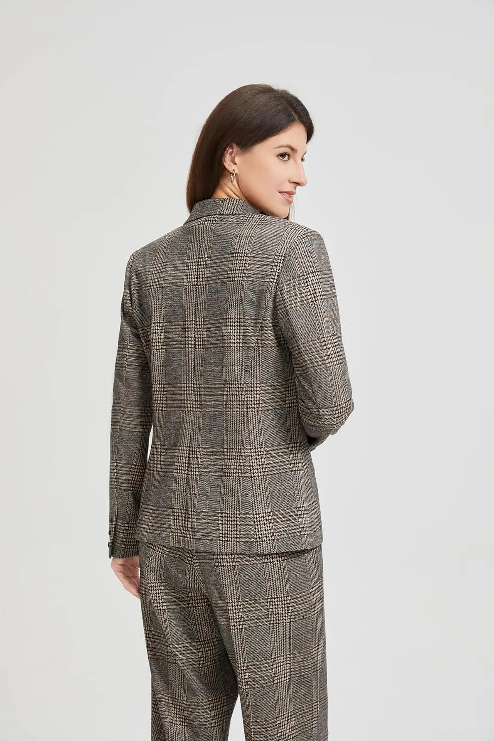 Elegant Checkered Lapel Office Blazer for Women - Business Formal & Professional Workwear
