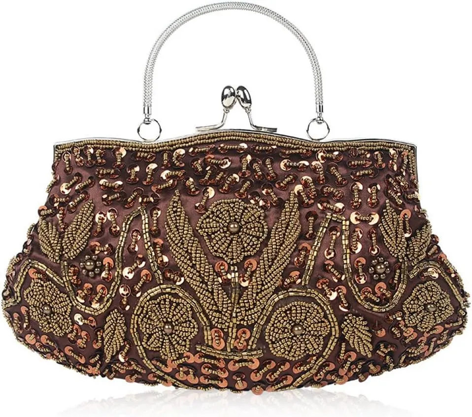 Evening Bag Beaded Sequin Design Flower Evening Purse Large Clutch Bag for Wedding Party Prom