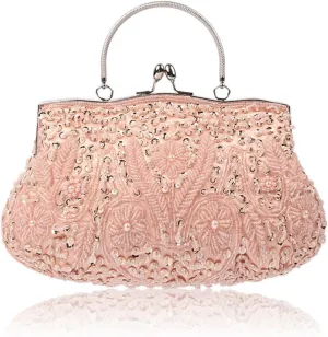 Evening Bag Beaded Sequin Design Flower Evening Purse Large Clutch Bag for Wedding Party Prom