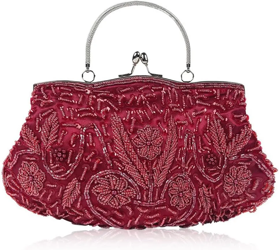 Evening Bag Beaded Sequin Design Flower Evening Purse Large Clutch Bag for Wedding Party Prom