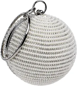 Evening Handbag for Women Round Ball Clutch Purse Beaded Pearl Clutch Bag Rhinestones Shoulder Bag