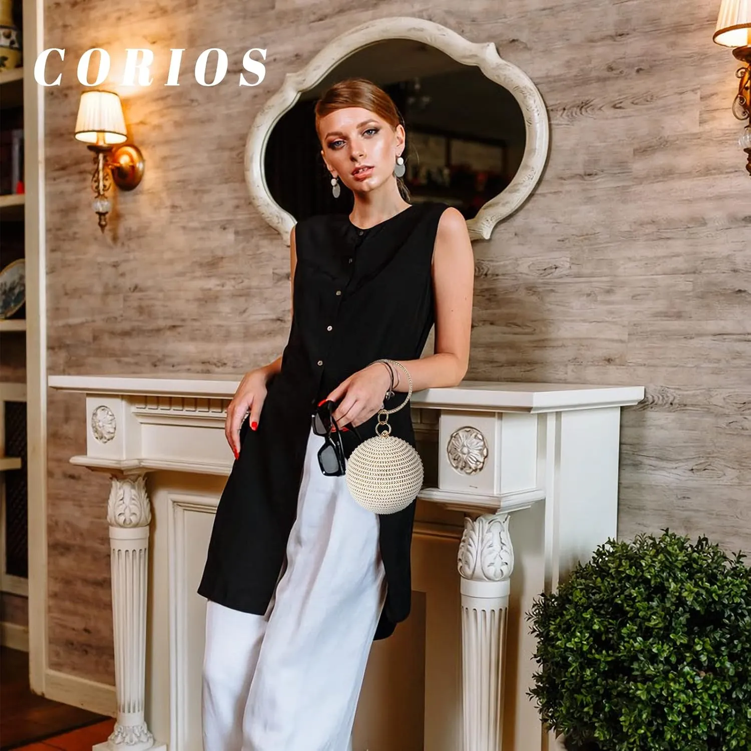 Evening Handbag for Women Round Ball Clutch Purse Beaded Pearl Clutch Bag Rhinestones Shoulder Bag