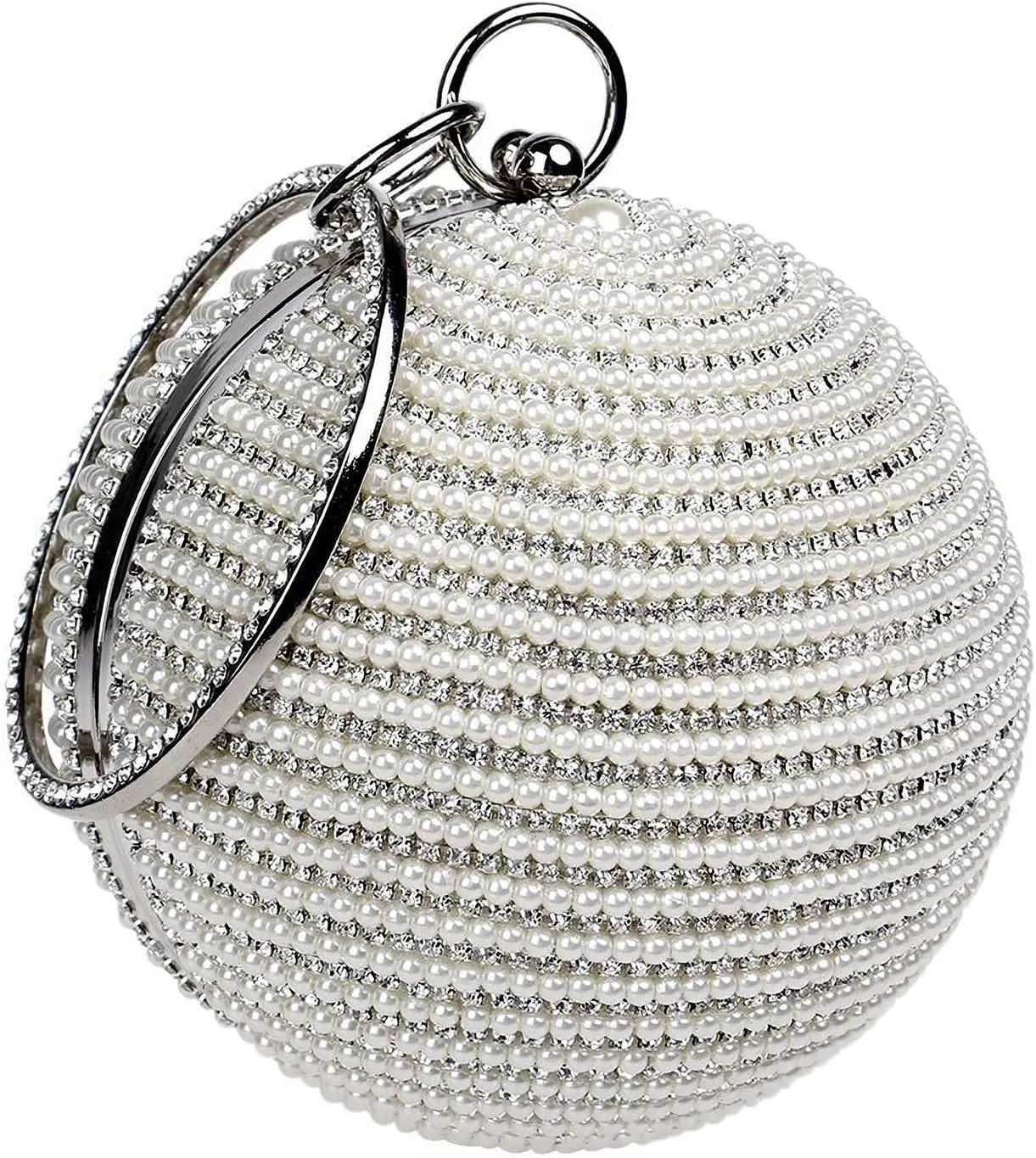 Evening Handbag for Women Round Ball Clutch Purse Beaded Pearl Clutch Bag Rhinestones Shoulder Bag
