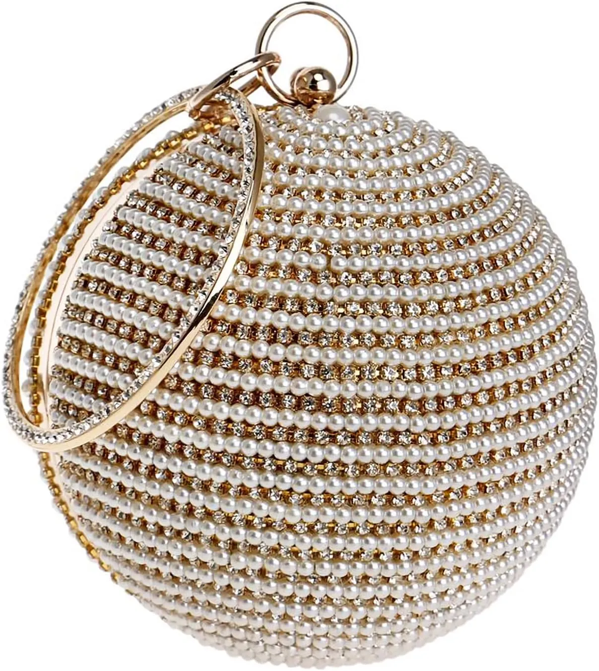 Evening Handbag for Women Round Ball Clutch Purse Beaded Pearl Clutch Bag Rhinestones Shoulder Bag