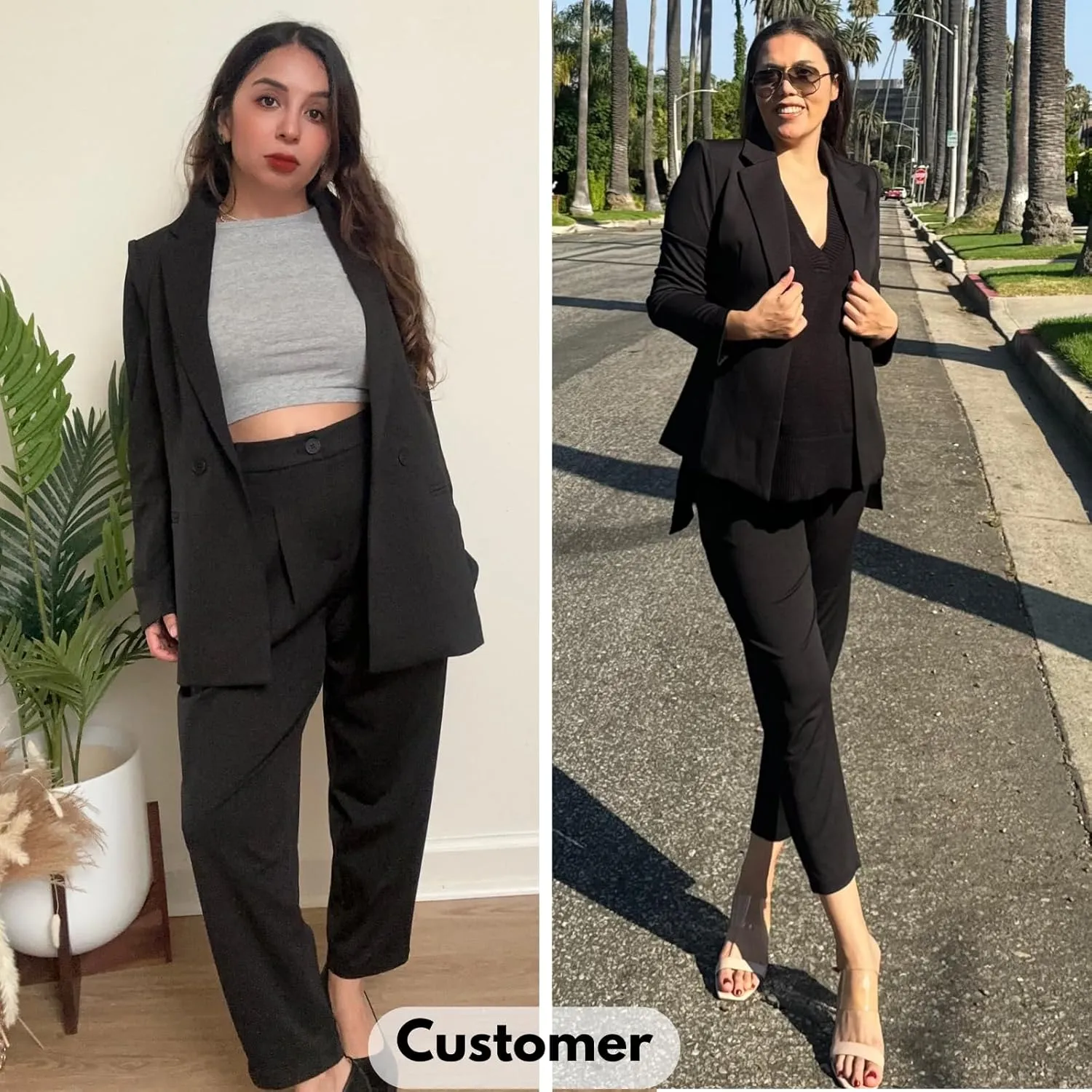 EXLURA Women's Business Blazer and High Elastic Waist Pant Suit Set Loose Fit Casual Fall Winter 2 Piece Suits for Work