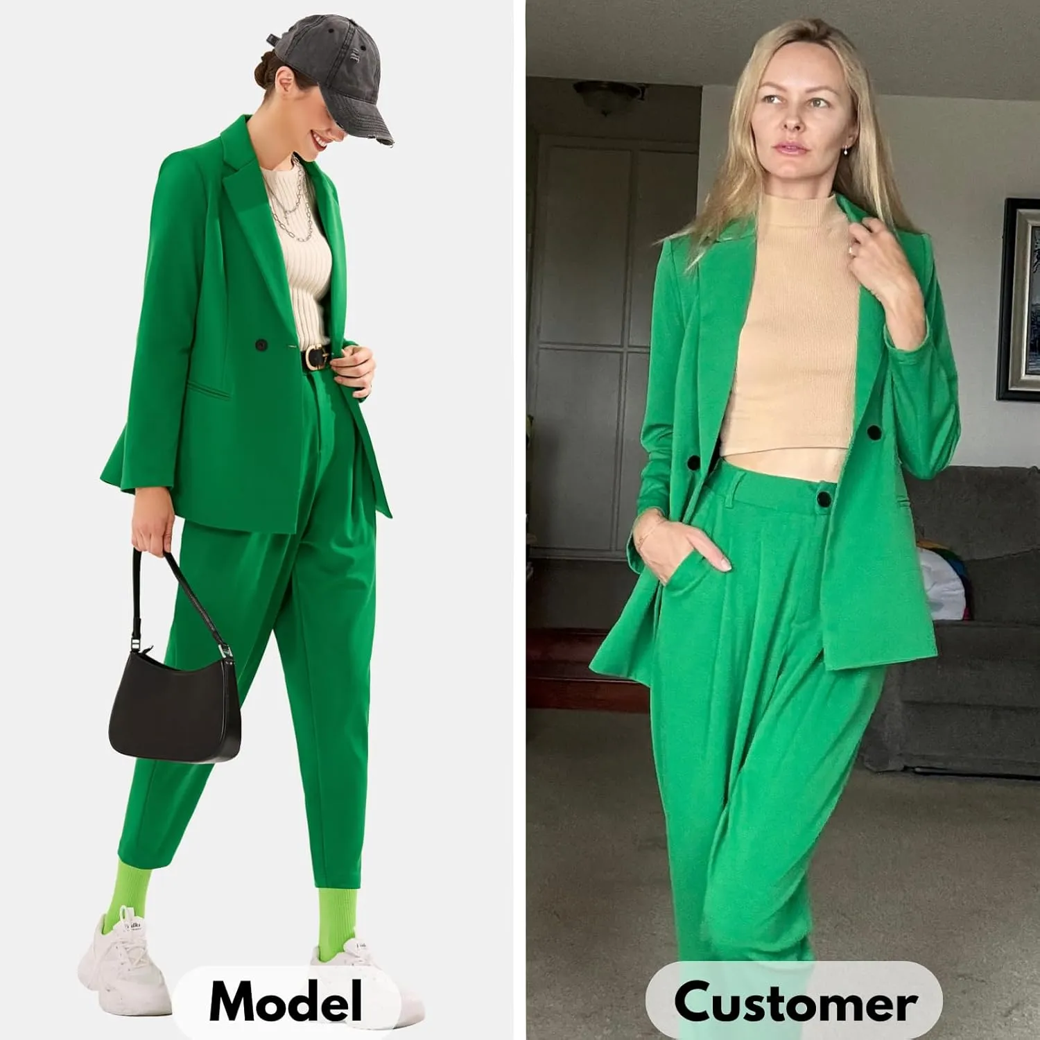 EXLURA Women's Business Blazer and High Elastic Waist Pant Suit Set Loose Fit Casual Fall Winter 2 Piece Suits for Work