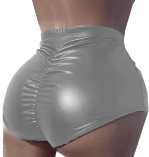 FASHION QUEEN Plus Size Shiny Hot Pants Ladies Bodycon High Cut Stretchy Shorts