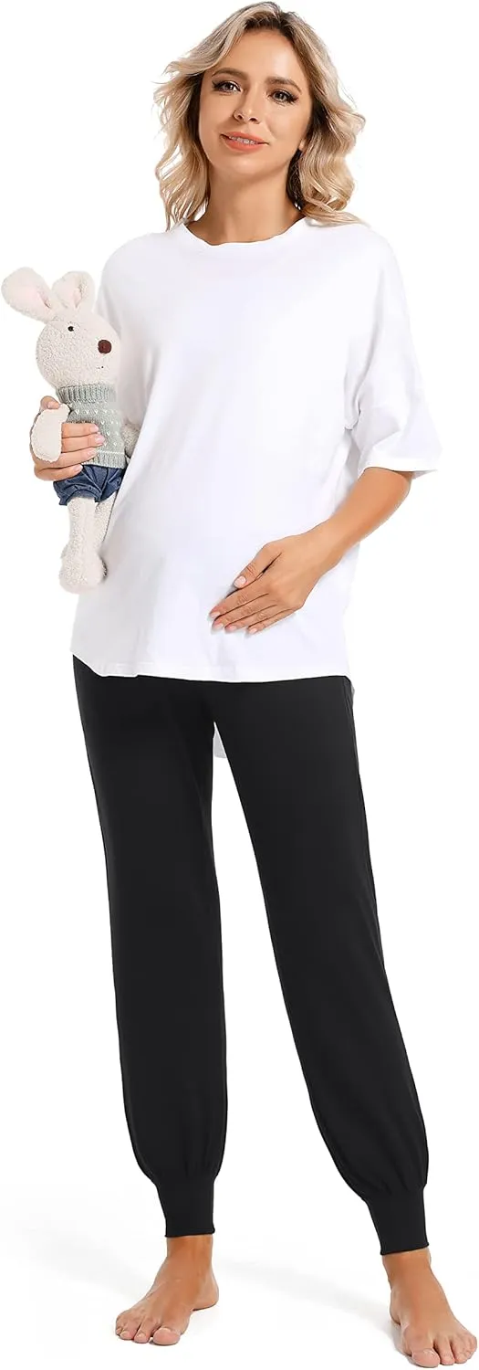Foucome Women's Maternity Pants Comfy Lounge Workout Leggings Underbelly Stretchy Pregnancy Joggers Sweatpants
