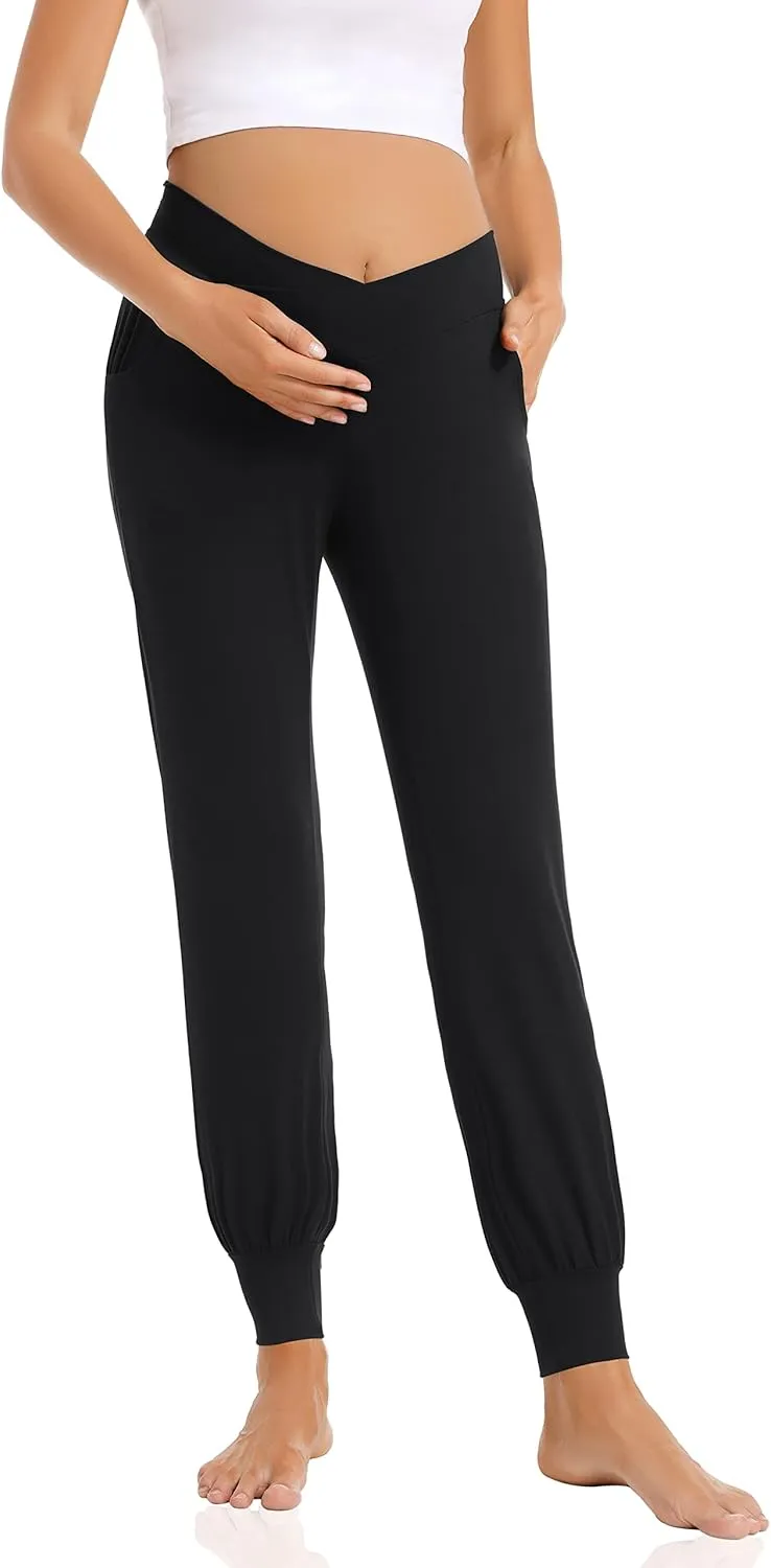 Foucome Women's Maternity Pants Comfy Lounge Workout Leggings Underbelly Stretchy Pregnancy Joggers Sweatpants