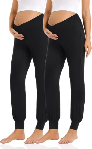 Foucome Women's Maternity Pants Comfy Lounge Workout Leggings Underbelly Stretchy Pregnancy Joggers Sweatpants