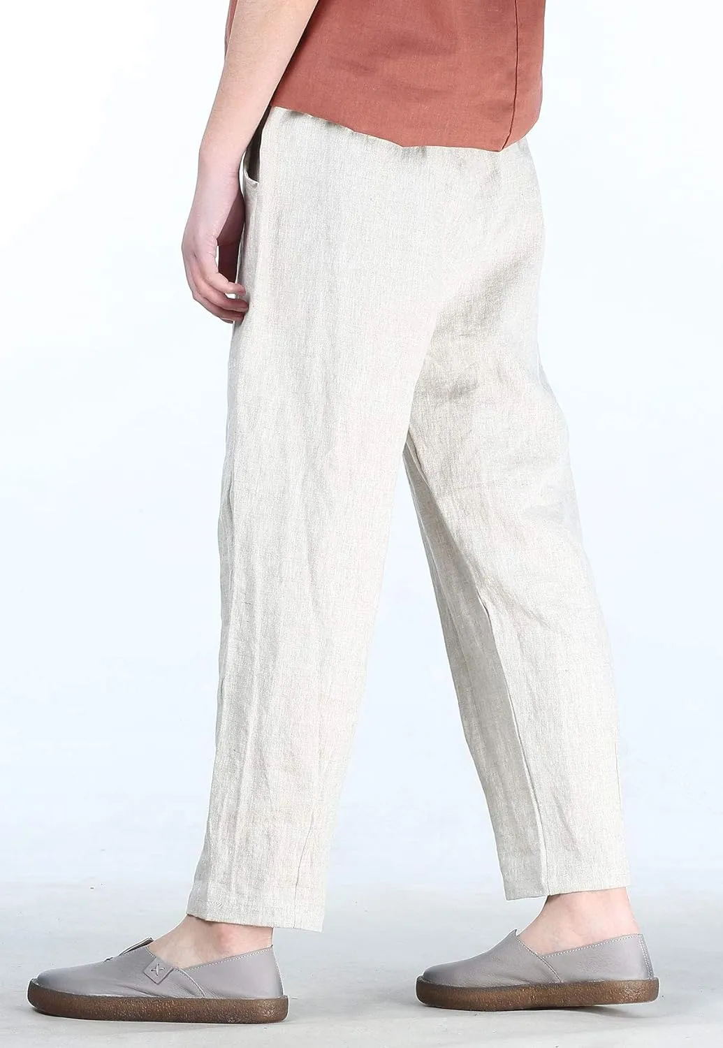 FTCayanz Women's Linen Harm Pants Summer Casual Cropped Pant Work Ankle Trousers with Pockets
