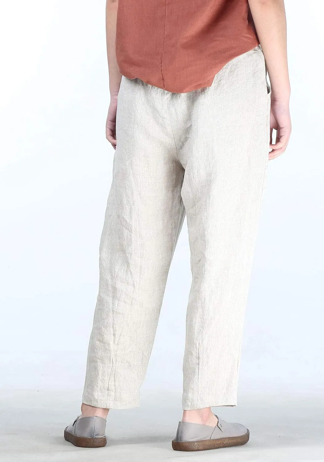 FTCayanz Women's Linen Harm Pants Summer Casual Cropped Pant Work Ankle Trousers with Pockets