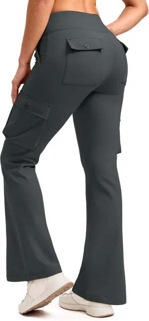 G Gradual Women's Fleece Lined Cargo Pants 6 Pockets Bootcut Water Resistant Winter Flare Leggings for Work, Hiking, Travel