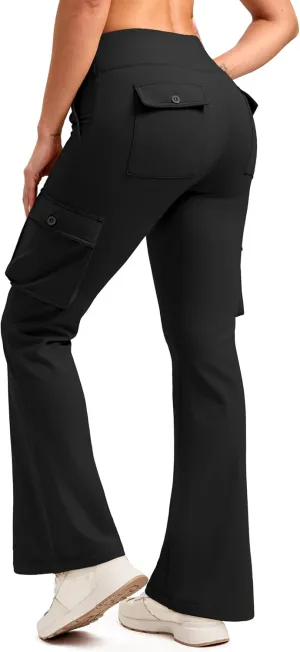 G Gradual Women's Fleece Lined Cargo Pants 6 Pockets Bootcut Water Resistant Winter Flare Leggings for Work, Hiking, Travel