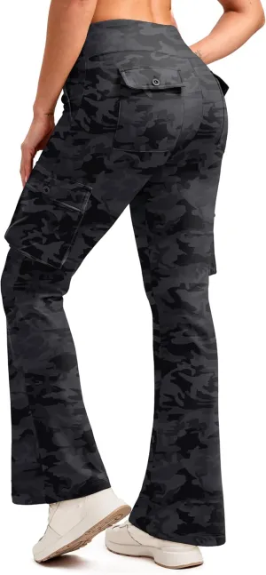 G Gradual Women's Fleece Lined Cargo Pants 6 Pockets Bootcut Water Resistant Winter Flare Leggings for Work, Hiking, Travel