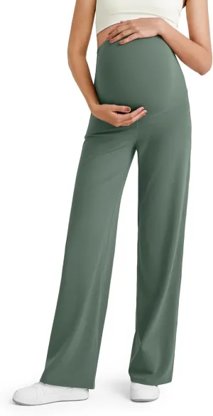 G4Free BareFeel Maternity Dress Yoga Pants Over The Belly Stretchy Work Slack Pregnancy Wide Leg Lounge Trousers
