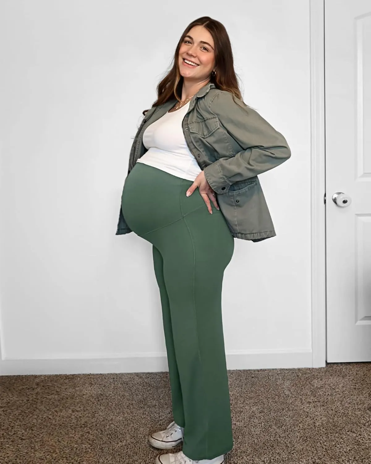 G4Free BareFeel Maternity Dress Yoga Pants Over The Belly Stretchy Work Slack Pregnancy Wide Leg Lounge Trousers