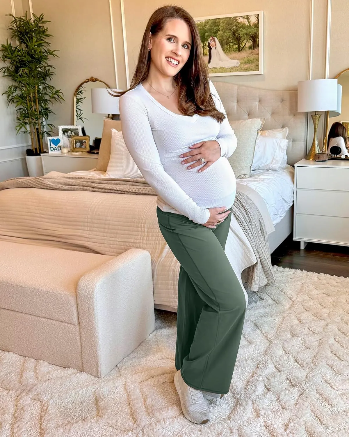G4Free BareFeel Maternity Dress Yoga Pants Over The Belly Stretchy Work Slack Pregnancy Wide Leg Lounge Trousers