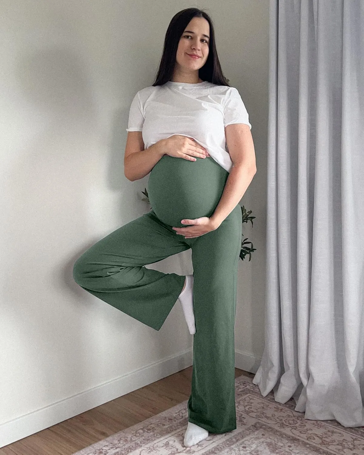 G4Free BareFeel Maternity Dress Yoga Pants Over The Belly Stretchy Work Slack Pregnancy Wide Leg Lounge Trousers