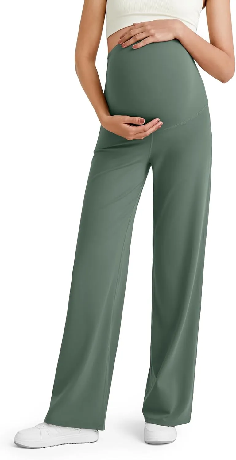 G4Free BareFeel Maternity Dress Yoga Pants Over The Belly Stretchy Work Slack Pregnancy Wide Leg Lounge Trousers