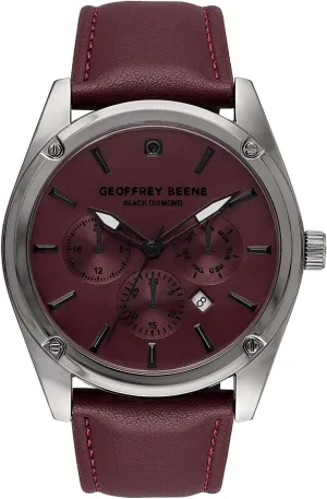 Geoffrey Beene Mens Watch - Elegant Leather Strap Quartz Movement Analog Watch for Men, Gift for Men, Minimalist Wrist Watches with Chronograph Look 41mm (Wine)