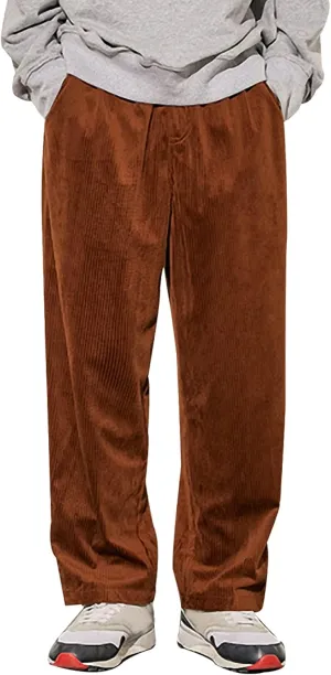 Gihuo Mens Corduroy Pants Elastic Waist Sweatpants Vintage Cargo Sweatpants Loose Wide Leg Pants Hip Pop Streetwear