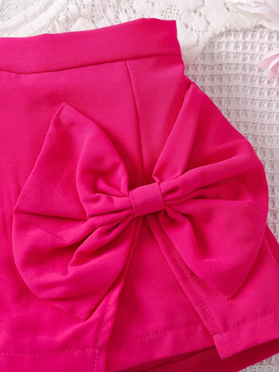 Girl's Elastic Waist Bow Front Trousers Split Straight Leg Cute Skort