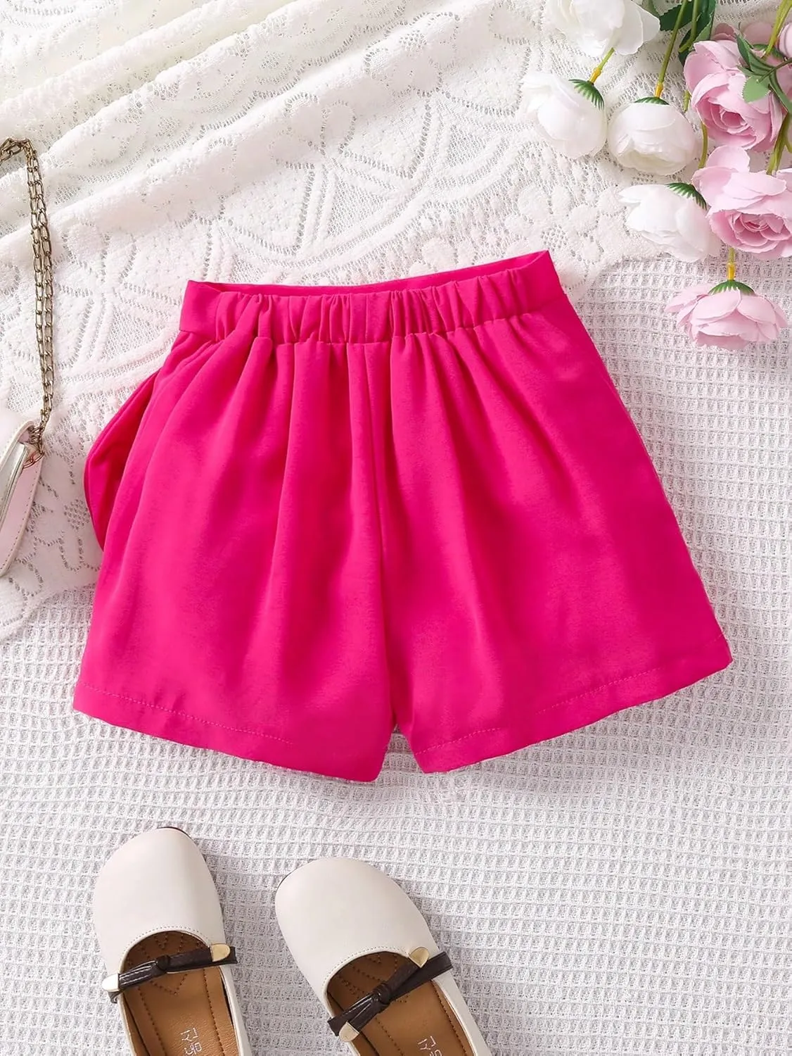Girl's Elastic Waist Bow Front Trousers Split Straight Leg Cute Skort