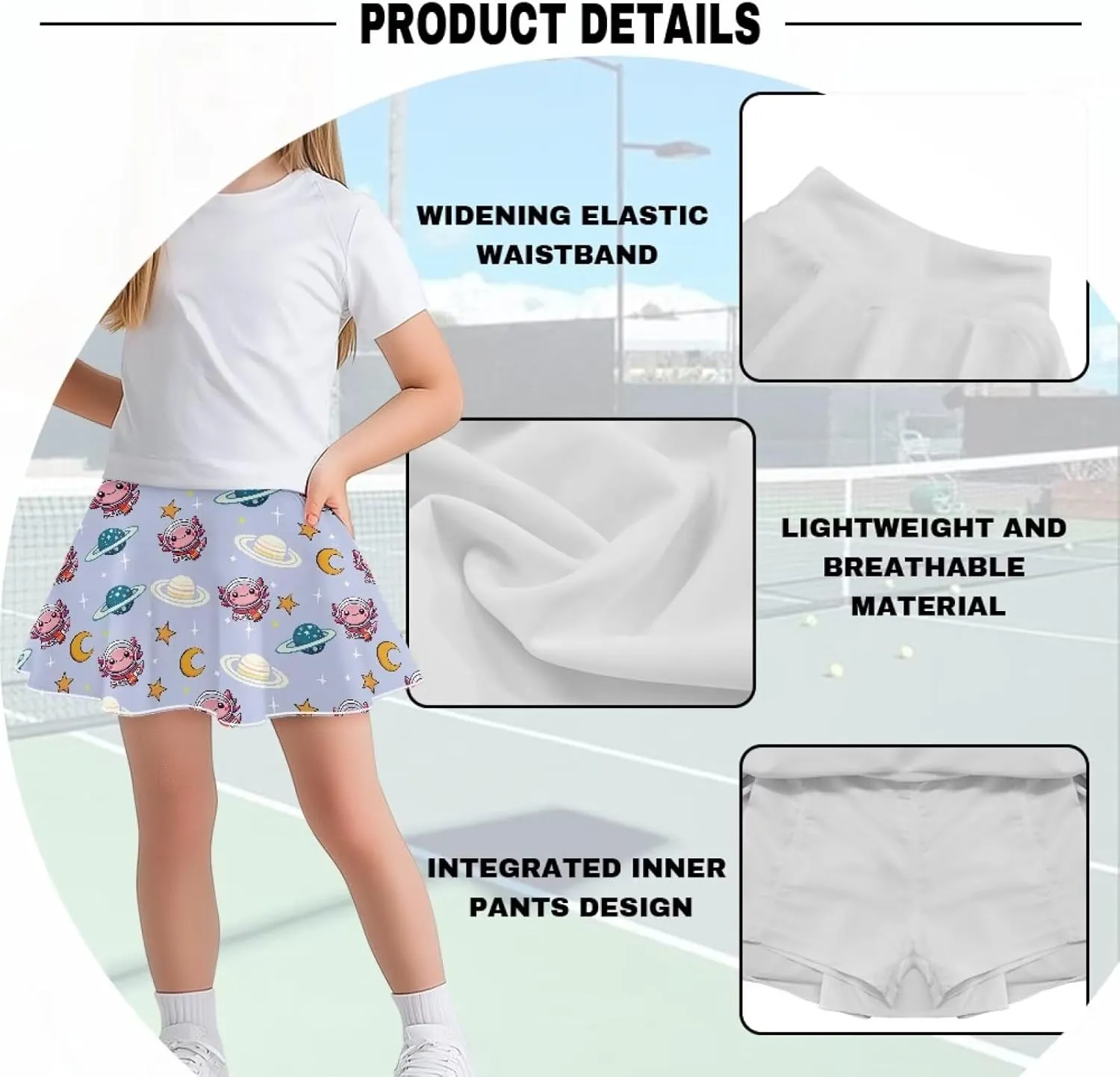 Girls Tennis Skirts with Shorts High Waisted Skater Skirt Stretchy Activewear Sports Athletic Skirts for Kids