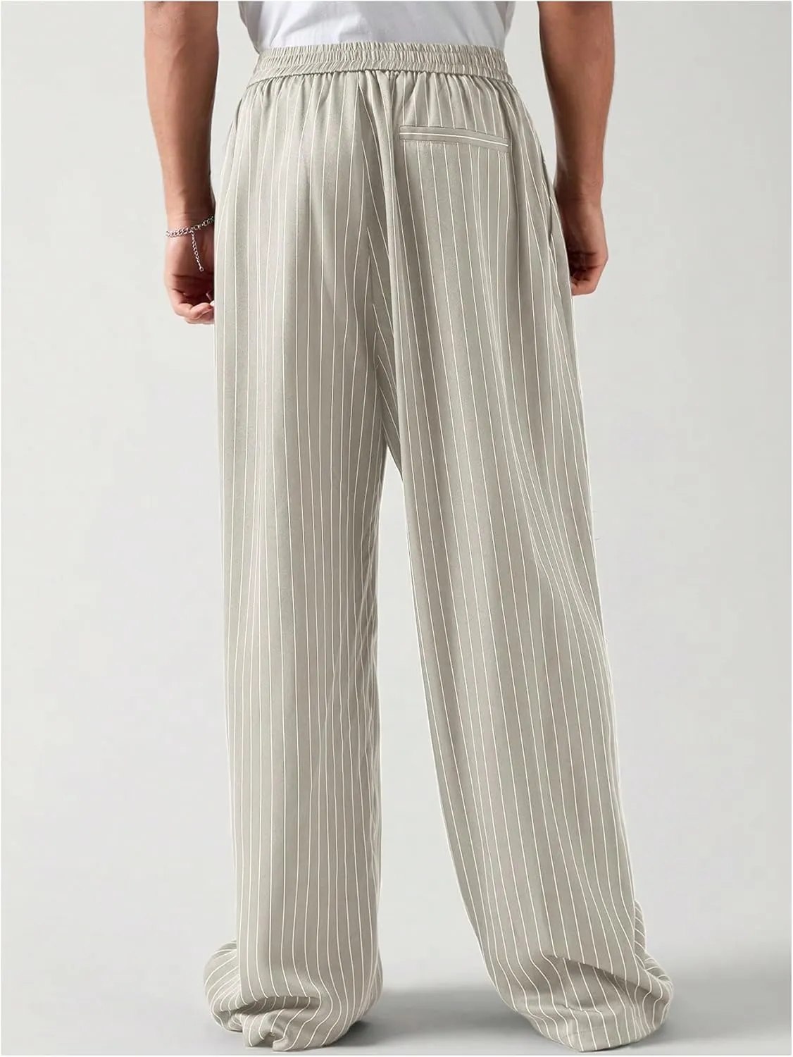 GORGLITTER Men's Baggy Casual Pleated Striped Dress Pants 2025 Wide Leg Trousers with Pockets