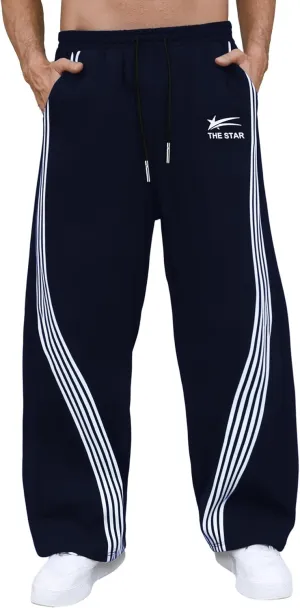 GORGLITTER Men's Wide Leg Baggy Sweatpants Y2k Striped Side Drawstring Waist Track Pants with Pockets