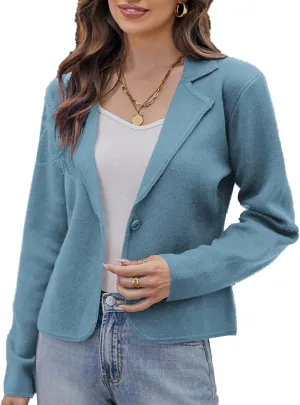 GRACE KARIN Women Sweater Blazer Casual Work Croppped Cardigan Lightweight Button Front Short Knit Blazer Jacket S-XXL