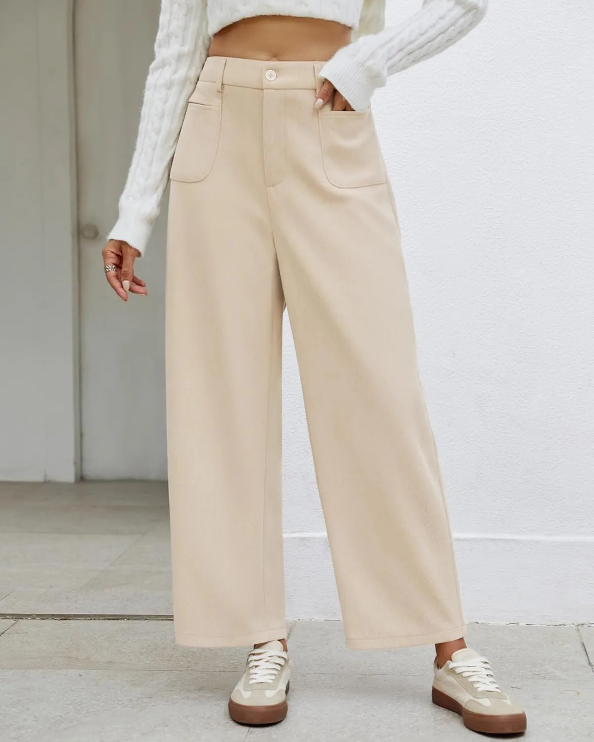 GRAPENT Barrel Pants for Women High Waisted Corduroy Elastic Waist Trendy Loose Casual Fall Trousers Pants with Pockets