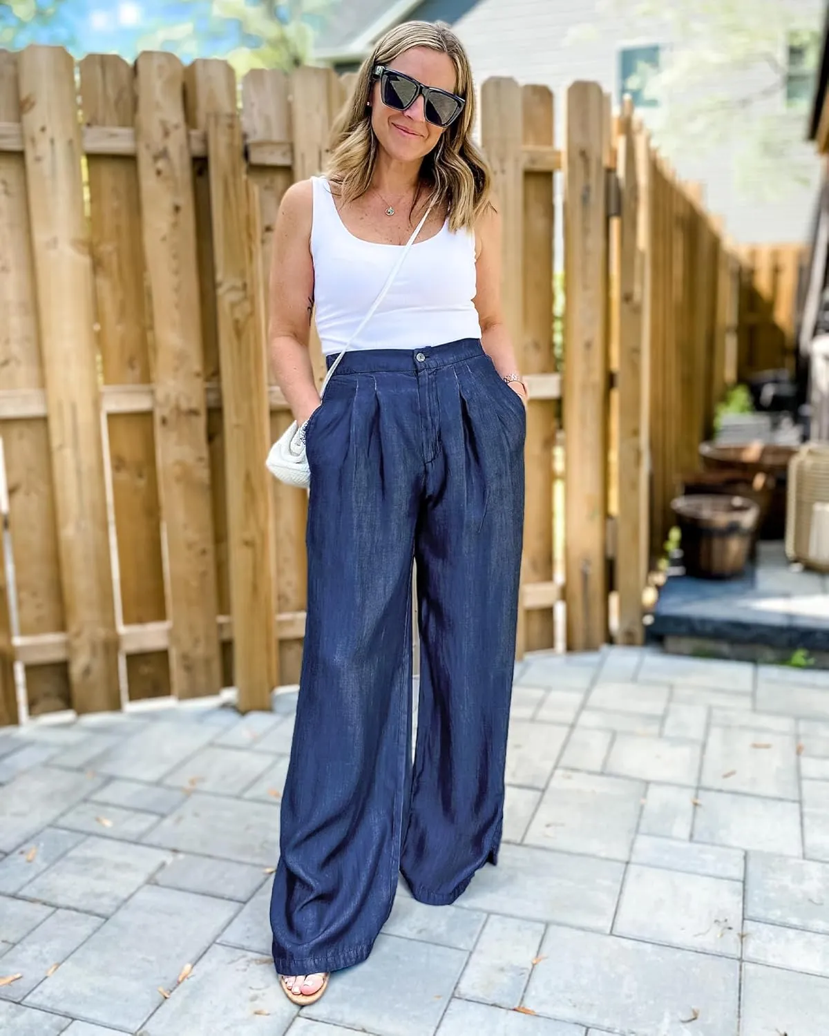 GRAPENT Wide Leg Pants for Women High Waisted Jeans Palazzo Pants Lightweight Summer Beach Flowy Trousers Y2K