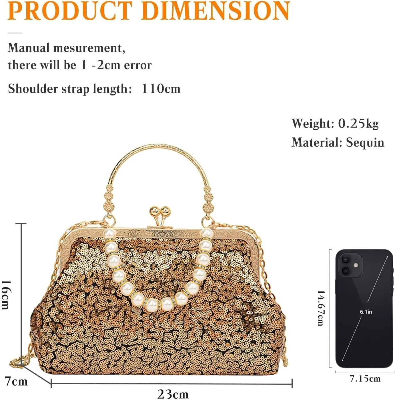 Handbag for Women Bridal Wedding Purse Elegant Beaded Pearl Shoulder Glitter Crossbodyd Vintage Evening Clutch