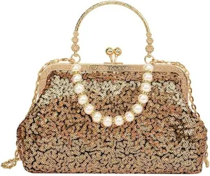 Handbag for Women Bridal Wedding Purse Elegant Beaded Pearl Shoulder Glitter Crossbodyd Vintage Evening Clutch