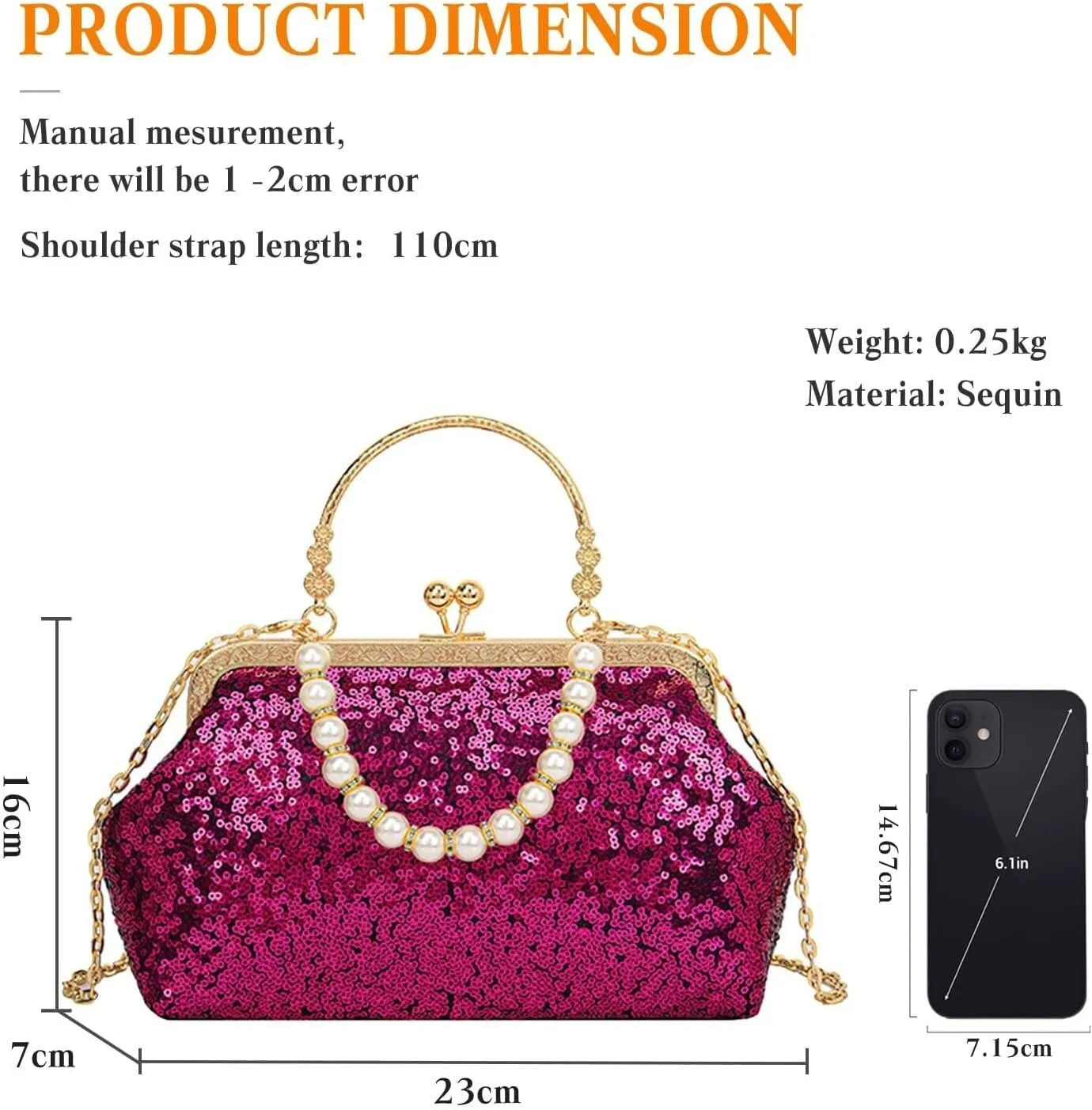 Handbag for Women Bridal Wedding Purse Elegant Beaded Pearl Shoulder Glitter Crossbodyd Vintage Evening Clutch