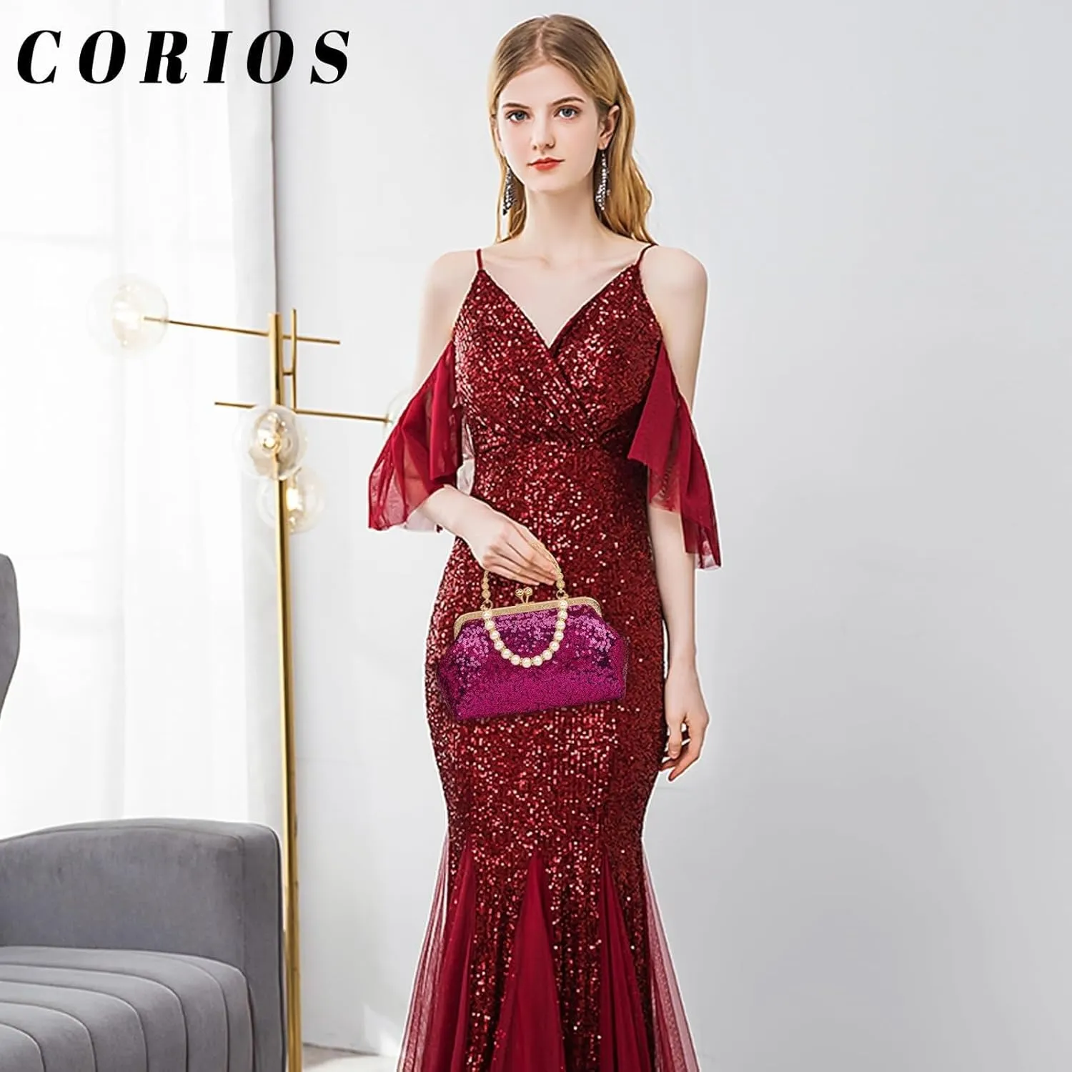 Handbag for Women Bridal Wedding Purse Elegant Beaded Pearl Shoulder Glitter Crossbodyd Vintage Evening Clutch