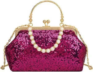 Handbag for Women Bridal Wedding Purse Elegant Beaded Pearl Shoulder Glitter Crossbodyd Vintage Evening Clutch