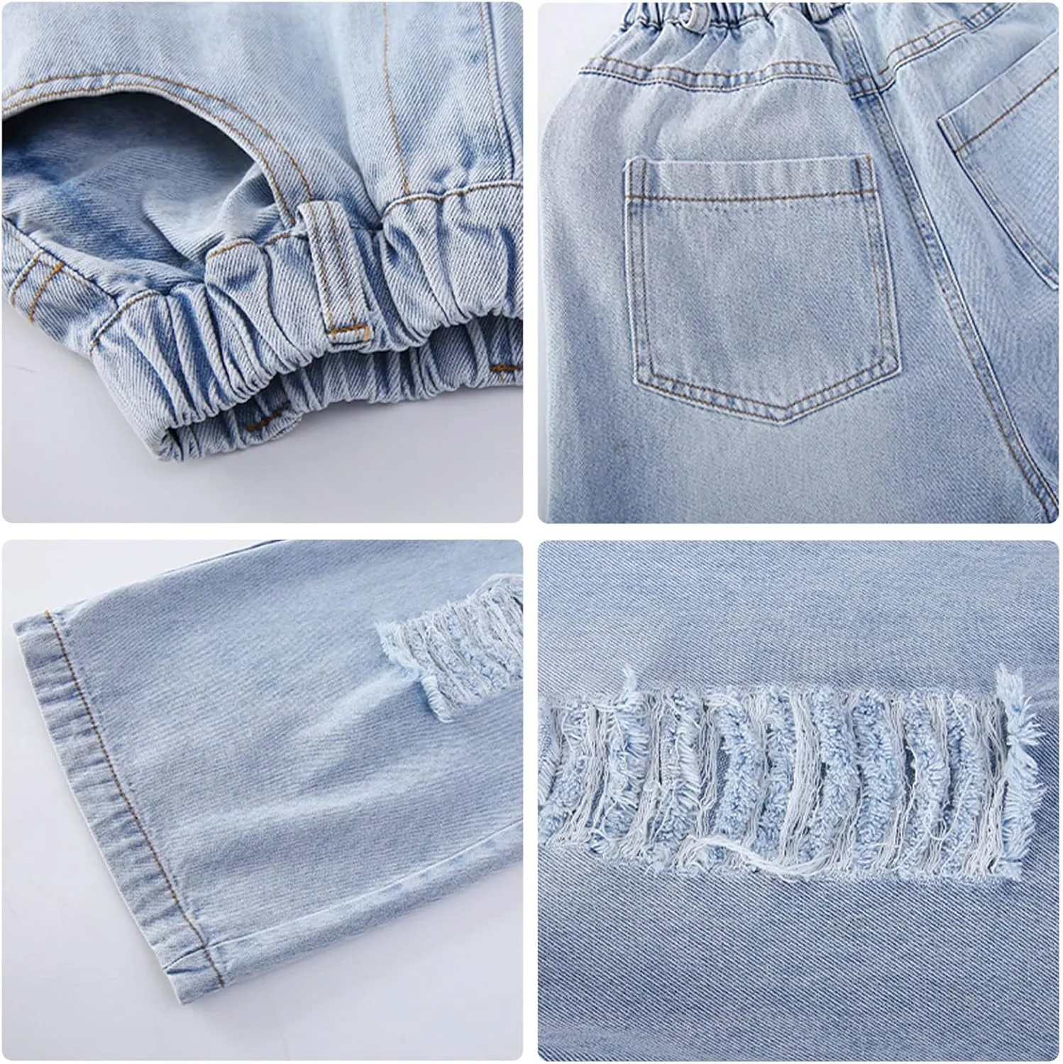 Happy Cherry Girls Jeans Straight Wide Leg Flare Denim Pants for All Seasons 5-15 Y