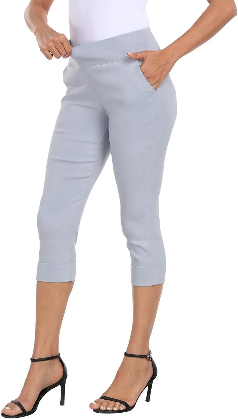 HDE Pull On Capri Pants for Women 19" Inseam Cropped Dress Pants with Pockets