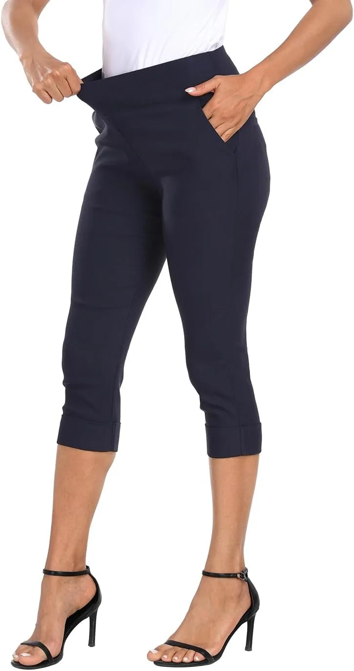 HDE Pull On Capri Pants for Women 19" Inseam Cropped Dress Pants with Pockets