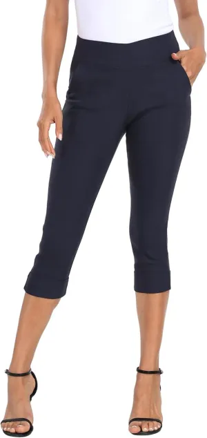 HDE Pull On Capri Pants for Women 19" Inseam Cropped Dress Pants with Pockets