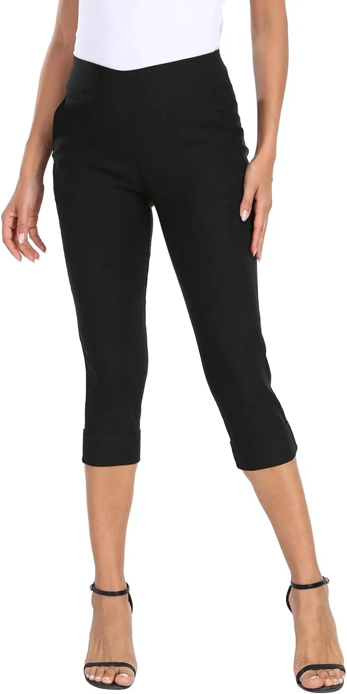 HDE Pull On Capri Pants for Women 19" Inseam Cropped Dress Pants with Pockets